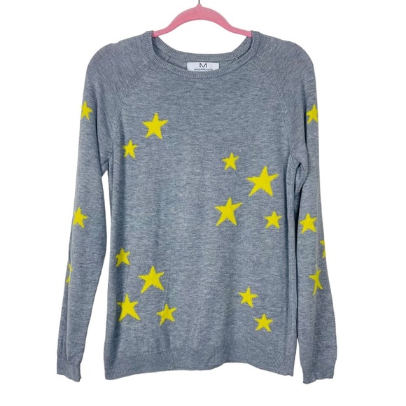 Magaschoni Cashmere Blend Crewneck Gray Yellow Star Sweater Size M - Picture 8 of 11